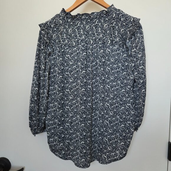 Lauren Conrad Button Front Blouse Ruffle Collar Fox Rabbits Forest Print Size L - Picture 9 of 9